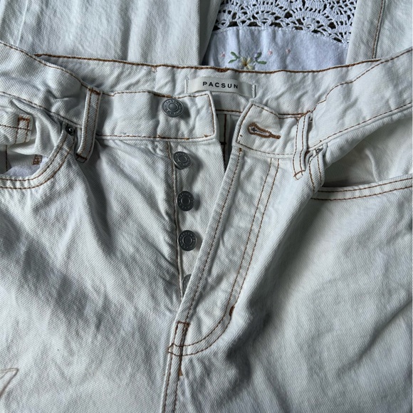 Pacsun white high rise dad jeans with brown stitching - Picture 2 of 6